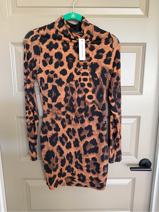 naked wardrobe Dresses & Skirts - naked wardrobe Leopard Print Long Sleeve Bodycon Dress - Black & Brown